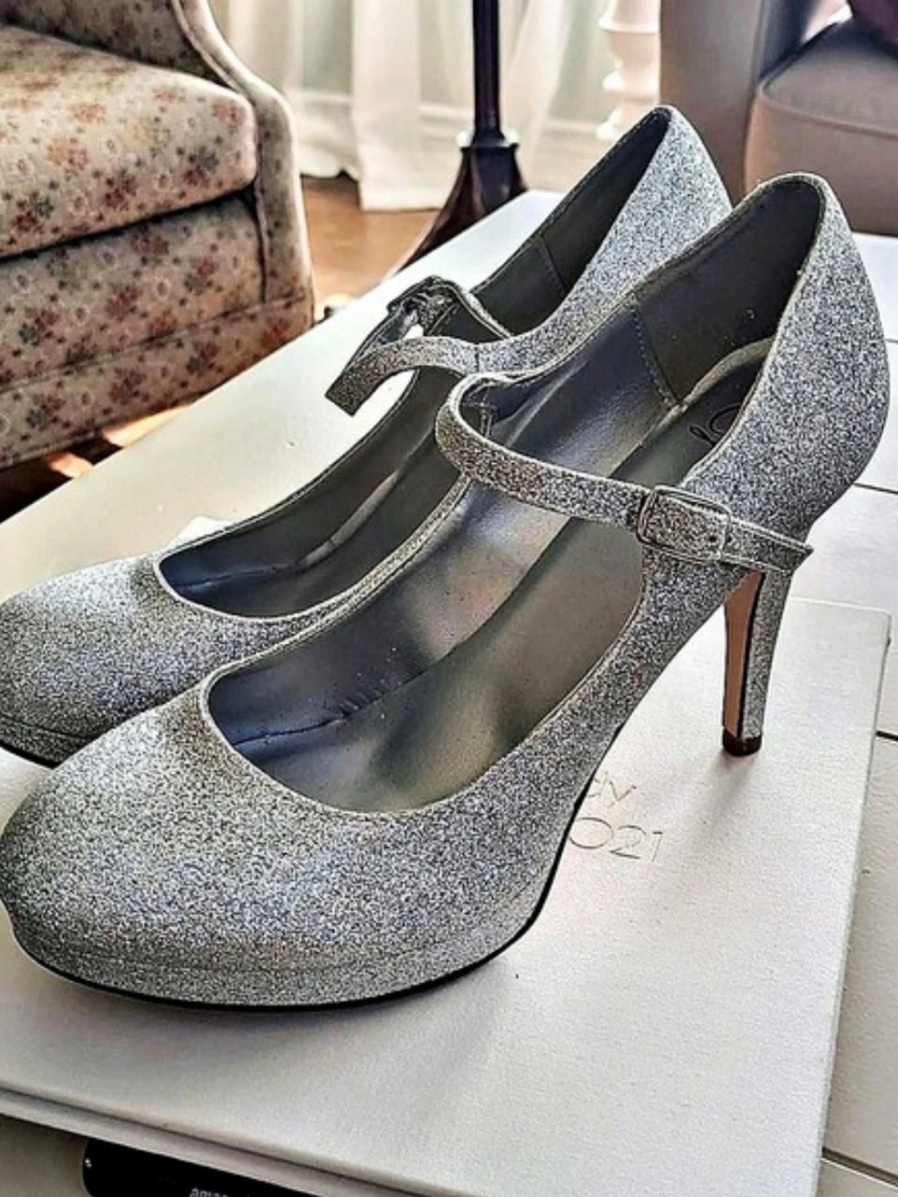 Delicious Glitter Mary Jane Heels Silver US 10